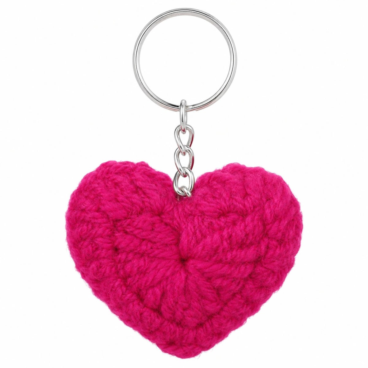 Handmade Crochet Red Heart Keychain Soft Puffy Bag Charm For Car Keys, Bags & Gifting
