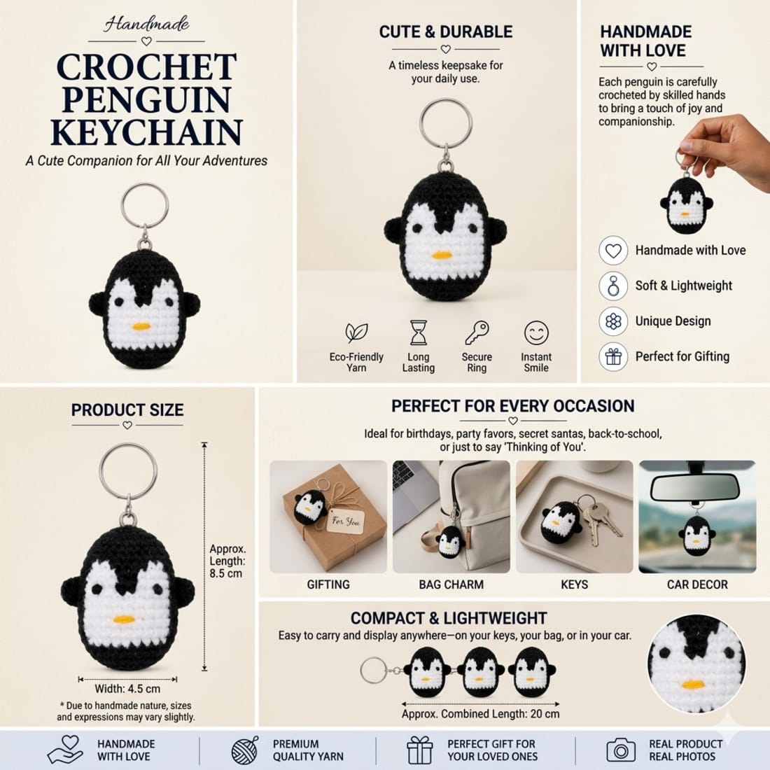 Handmade Crochet Penguin Keychain