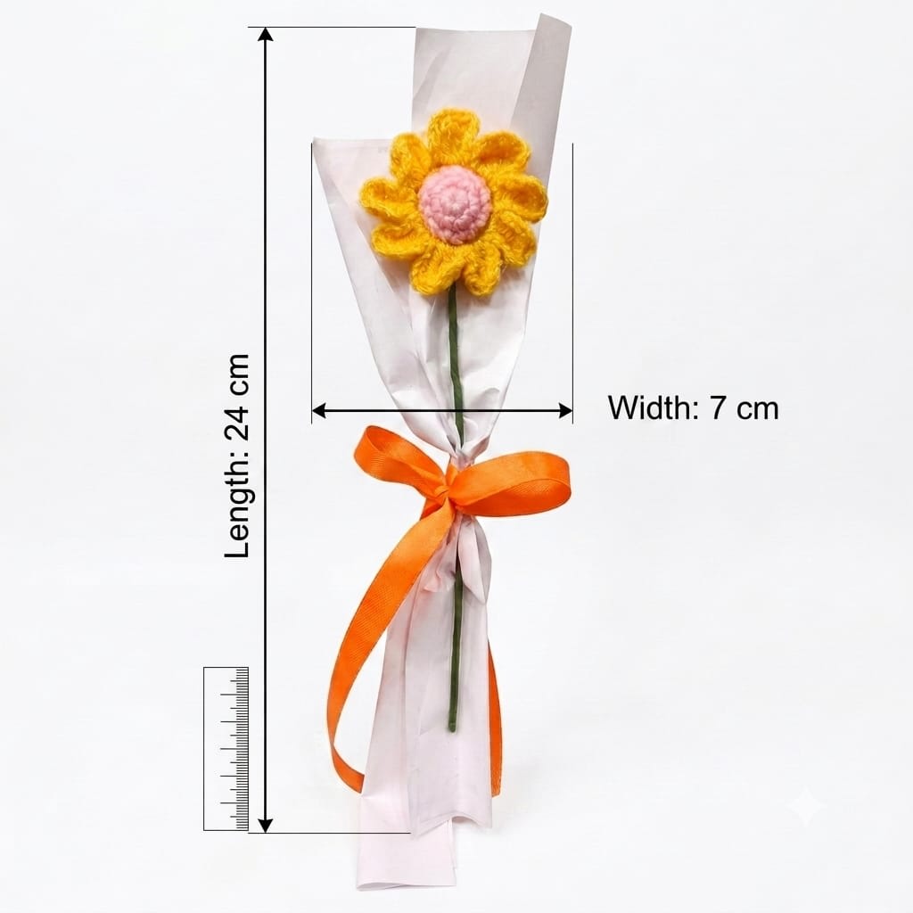 Handmade Crochet Yellow & Pink Flower Mini Bouquet for Gifting & Home Decor