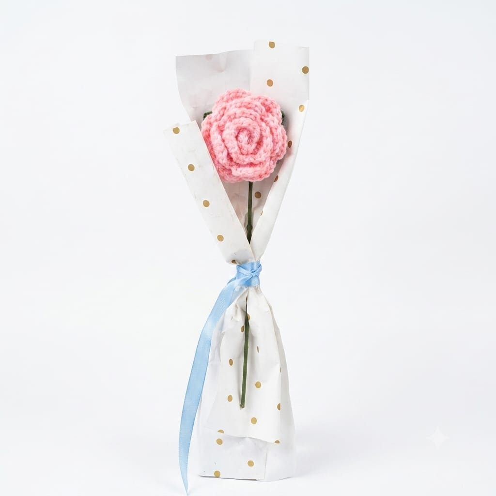 Handmade Crochet Pink Rose Mini Bouquet for Gifting & Home Decor