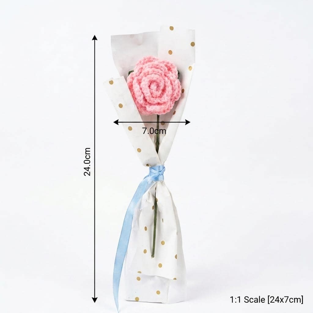 Handmade Crochet Pink Rose Mini Bouquet for Gifting & Home Decor