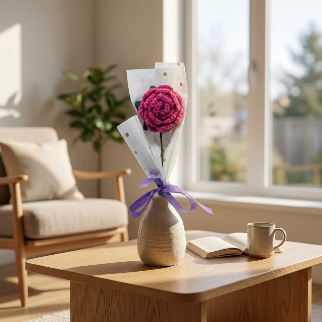Handmade Crochet Magenta Rose Mini Bouquet for Gifting & Home Decor