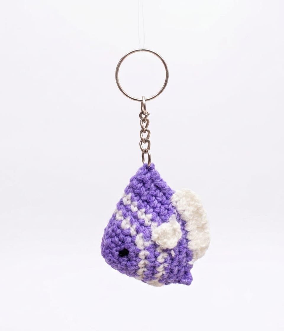 Handmade Crochet Purple Fish Keychain
