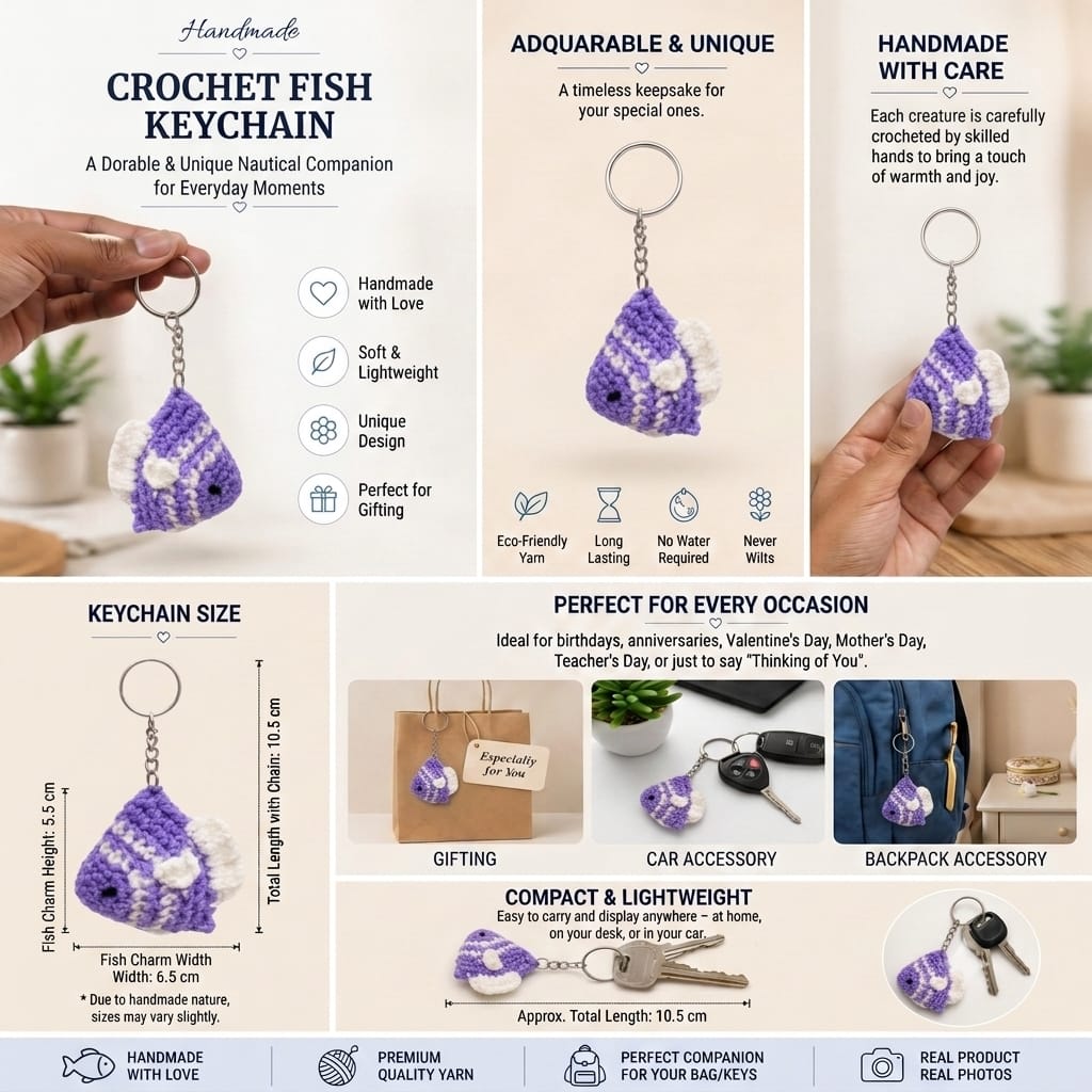 Handmade Crochet Purple Fish Keychain