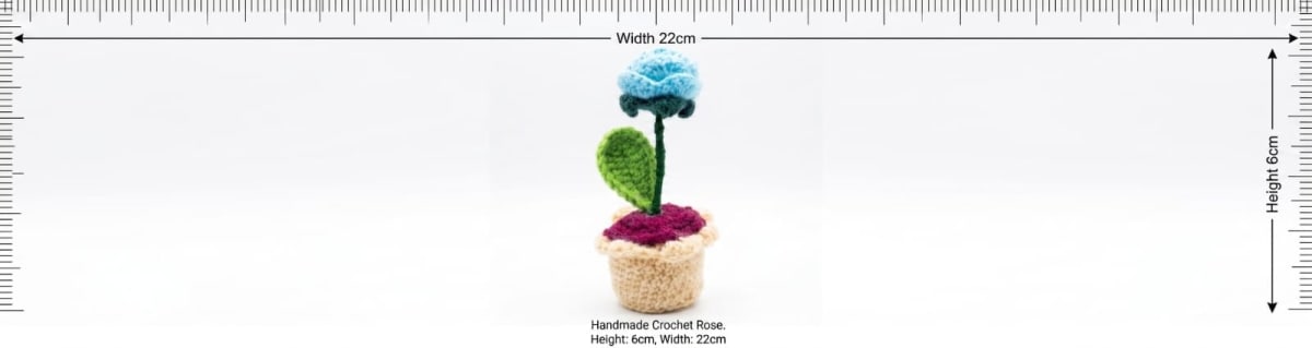 Handmade Crochet Mini Potted Light Blue Flower Plant for Car Dashboard, Office Desk & Room Decor