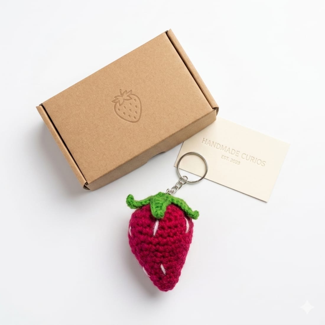 Handmade Crochet Strawberry Keychain