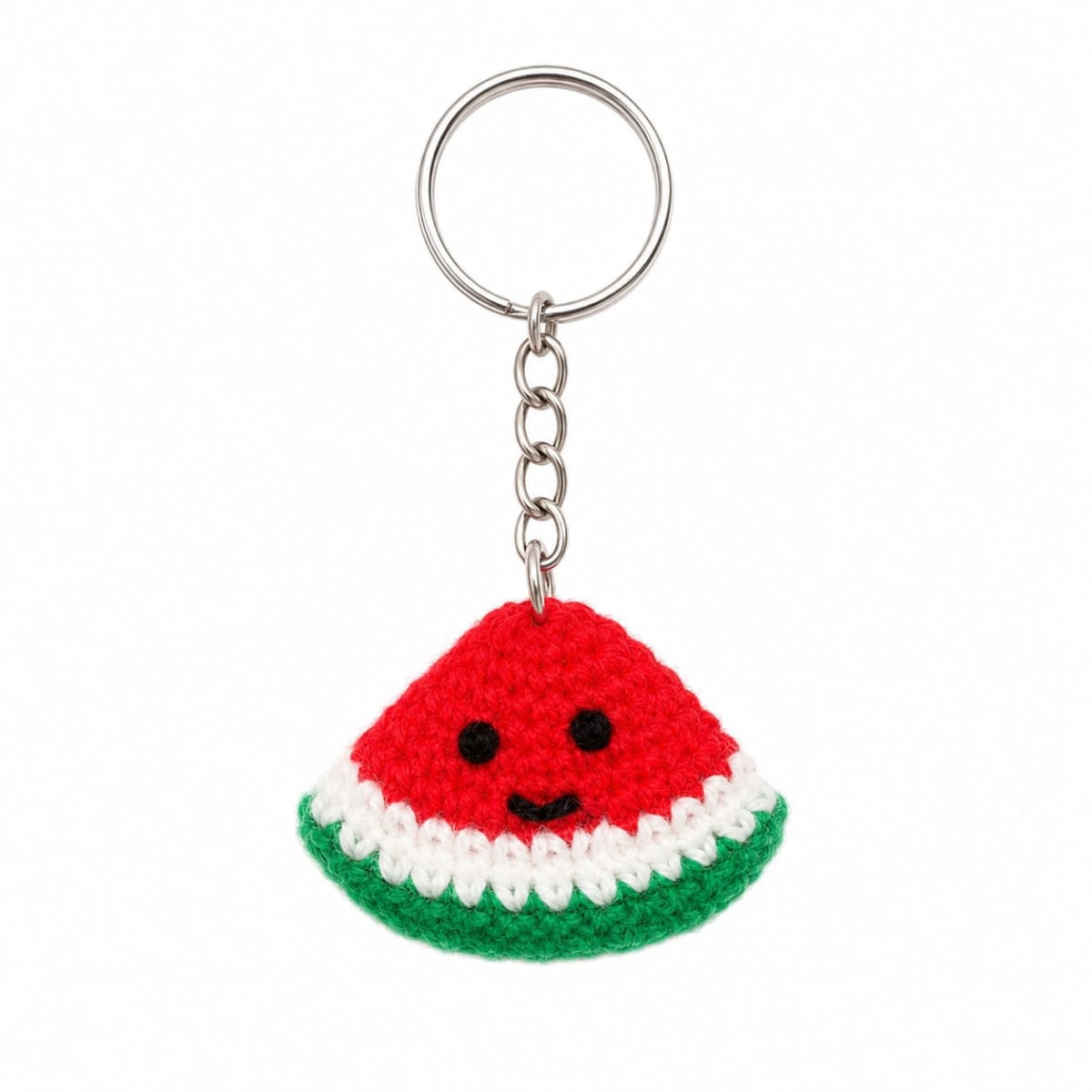 Handmade Crochet Watermelon Slice Keychain.