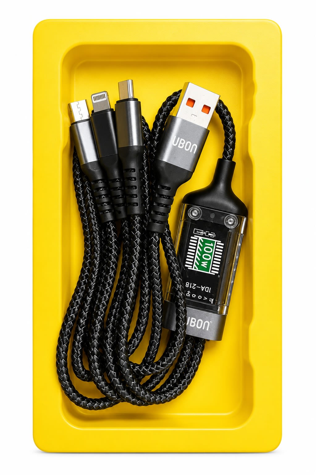 UBON Black 100W All Rounder Series 3-in-1 Fast Charging & Data Cable