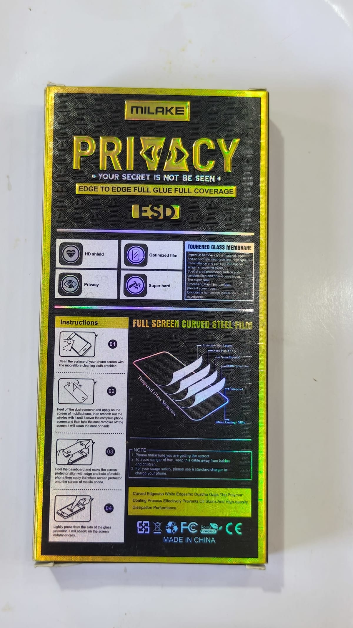 MILAKE Privacy ESD Tempered Glass Screen Protector: Privacy Tempered
