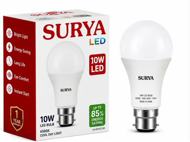Surya 10W LED Bulb – Bright White, Energy Saving