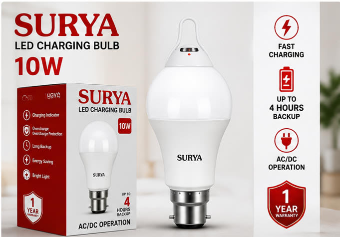 Surya 10W Rechargeable LED Bulb – Emergency Light