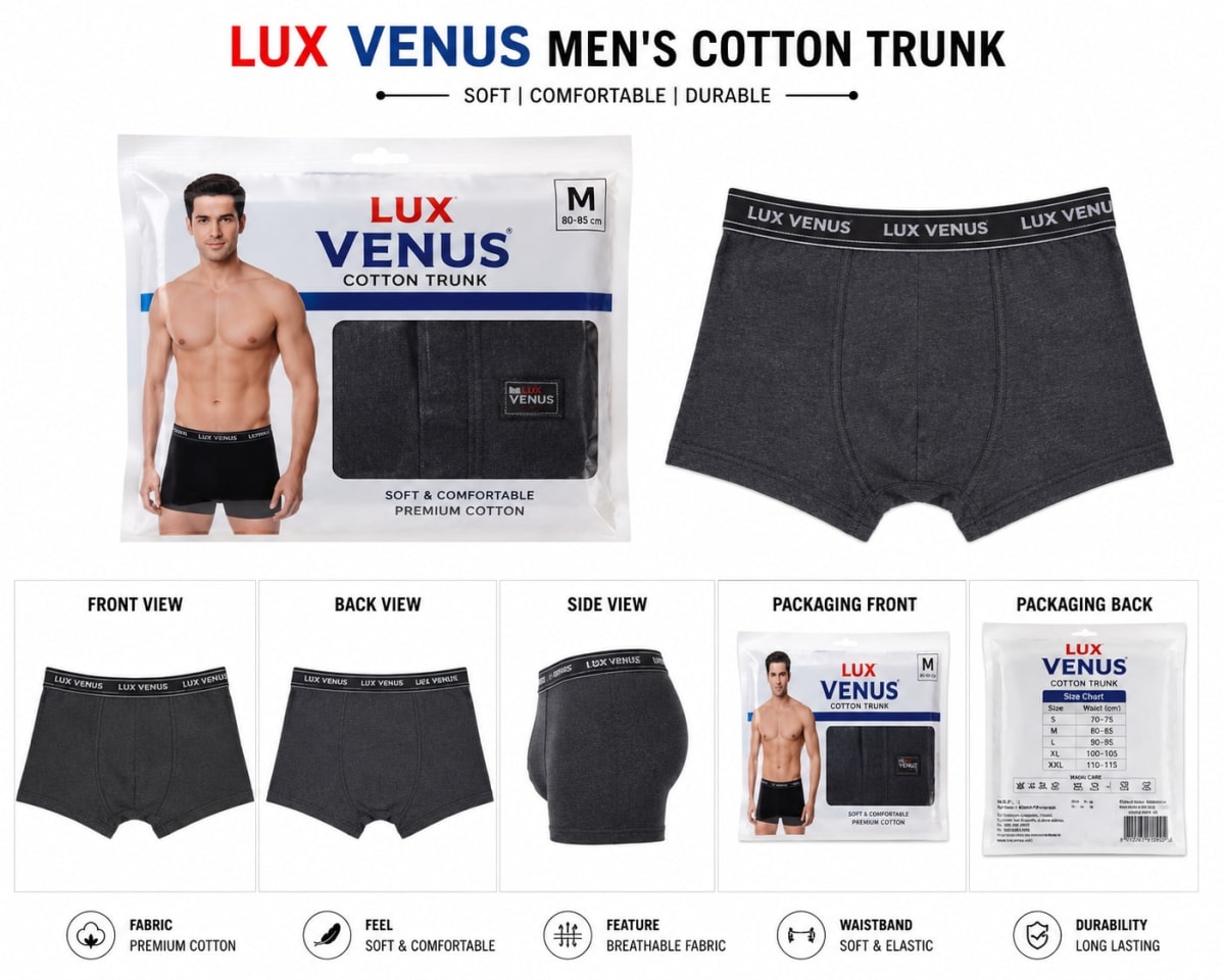 LUX VENUS Men’s Cotton Trunk – Comfortable Innerwear