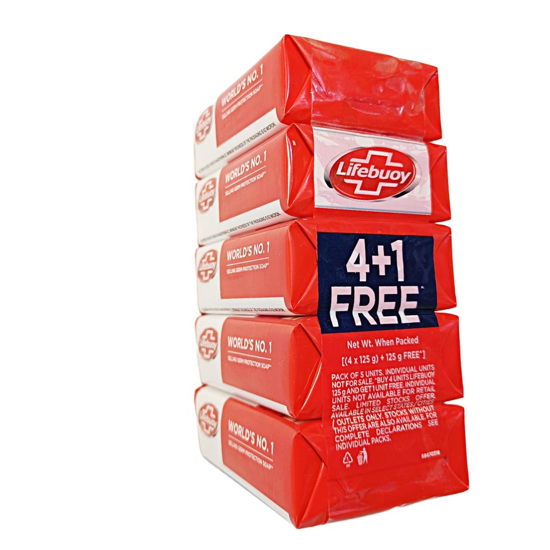 Lifebuoy Total 10 Germ Protection Bathing Soap – 4+1 Free | 125 g Each