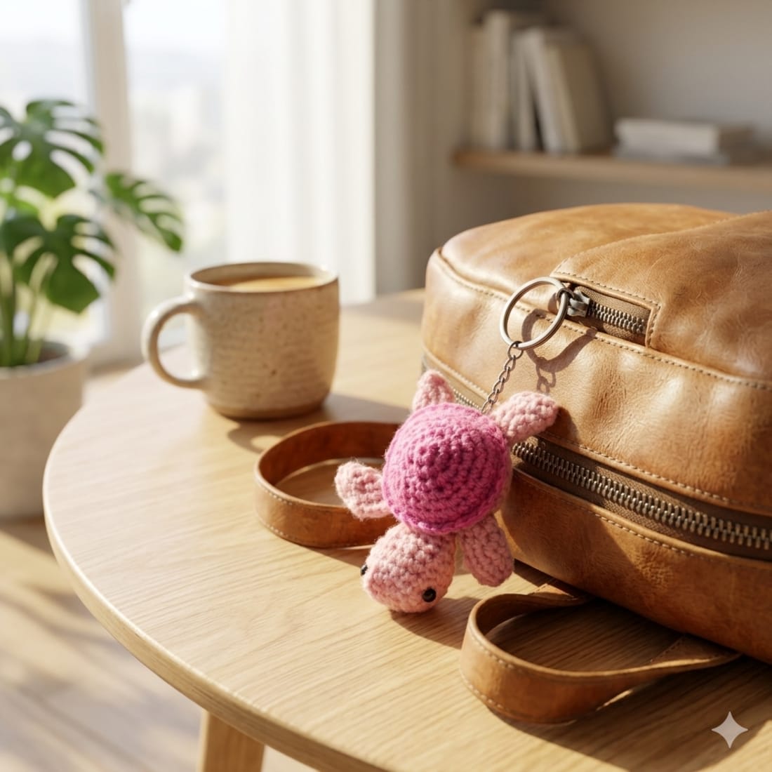Pink Turtle Crochet Keychain