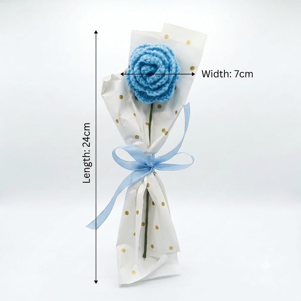 Handmade Crochet Blue Rose Bouquet