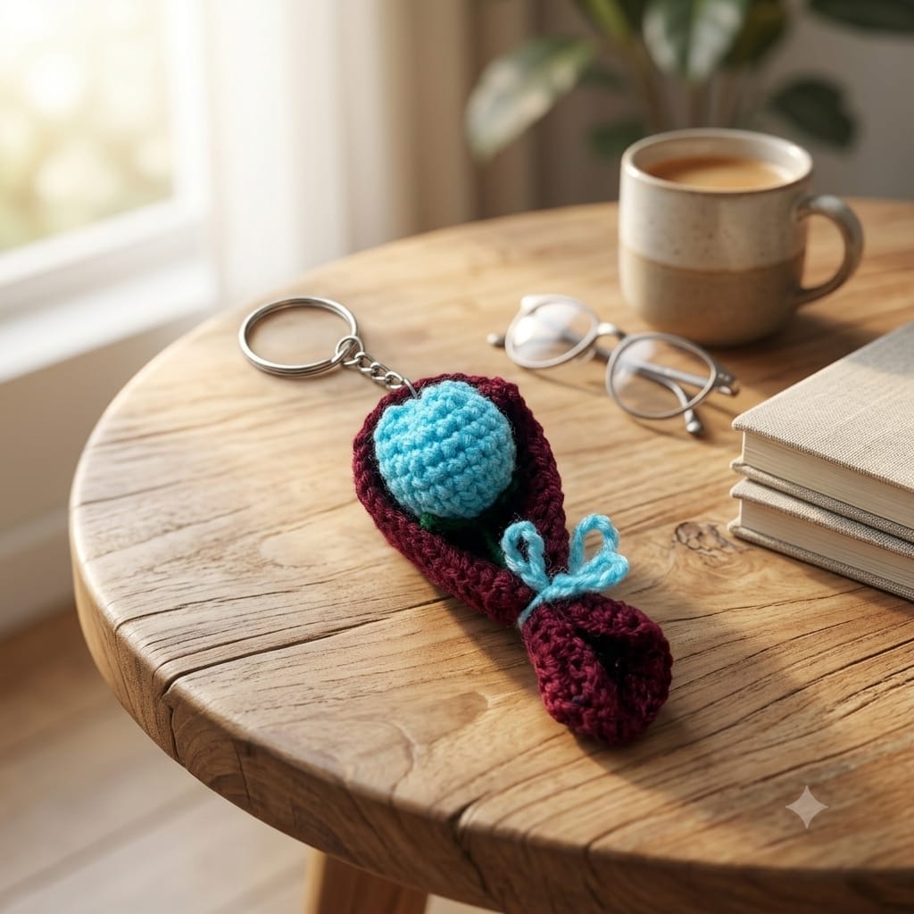 Handmade Crochet Tulip Flower Keychain