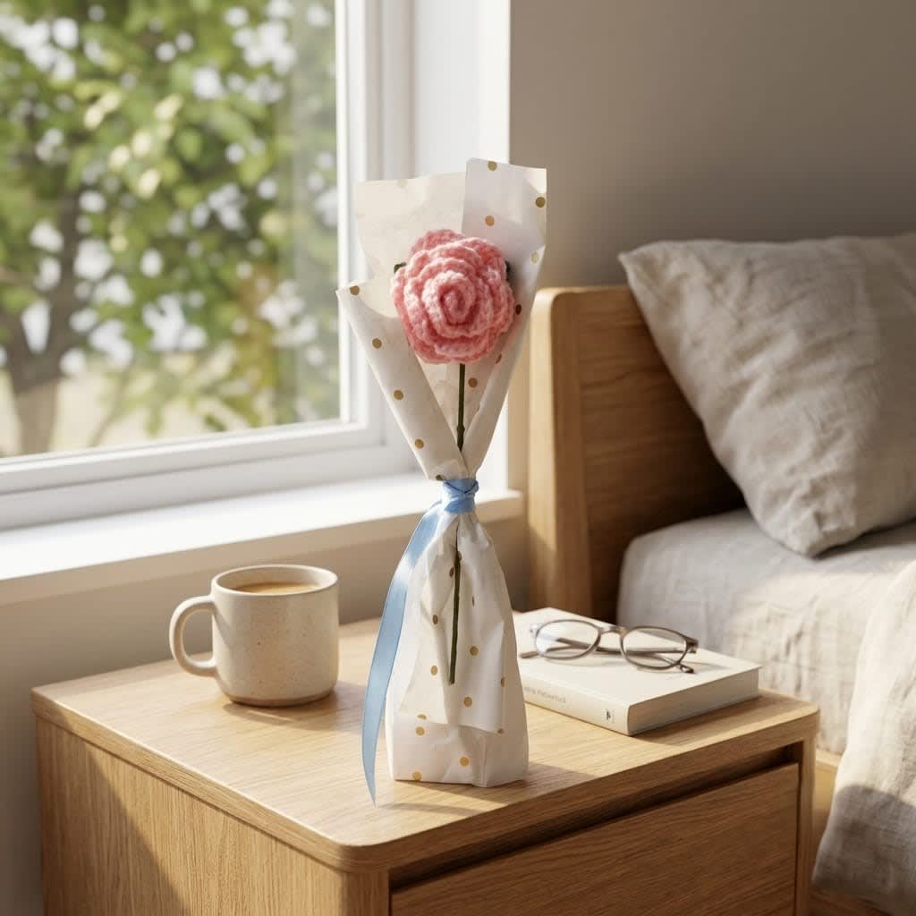 Handmade Crochet Pink Rose Mini Bouquet for Gifting & Home Decor
