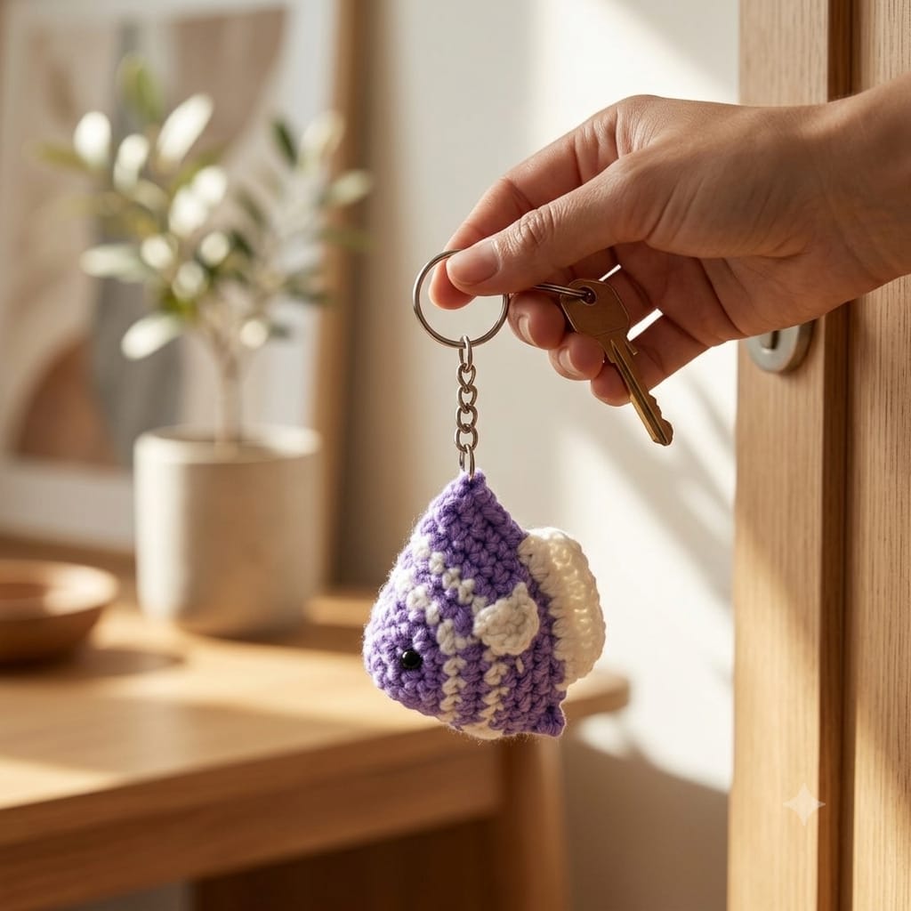 Handmade Crochet Purple Fish Keychain