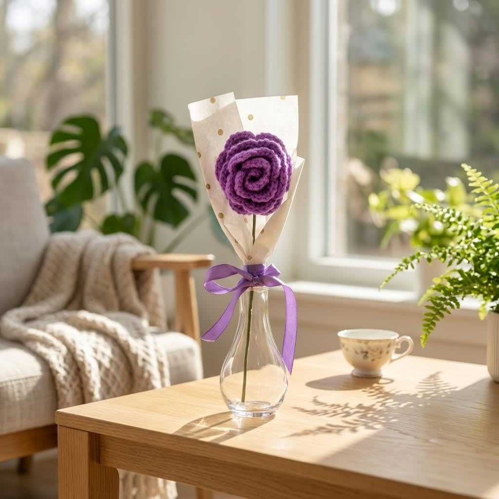 Handmade Crochet Purple Rose Mini Bouquet for Gifting & Home Decor