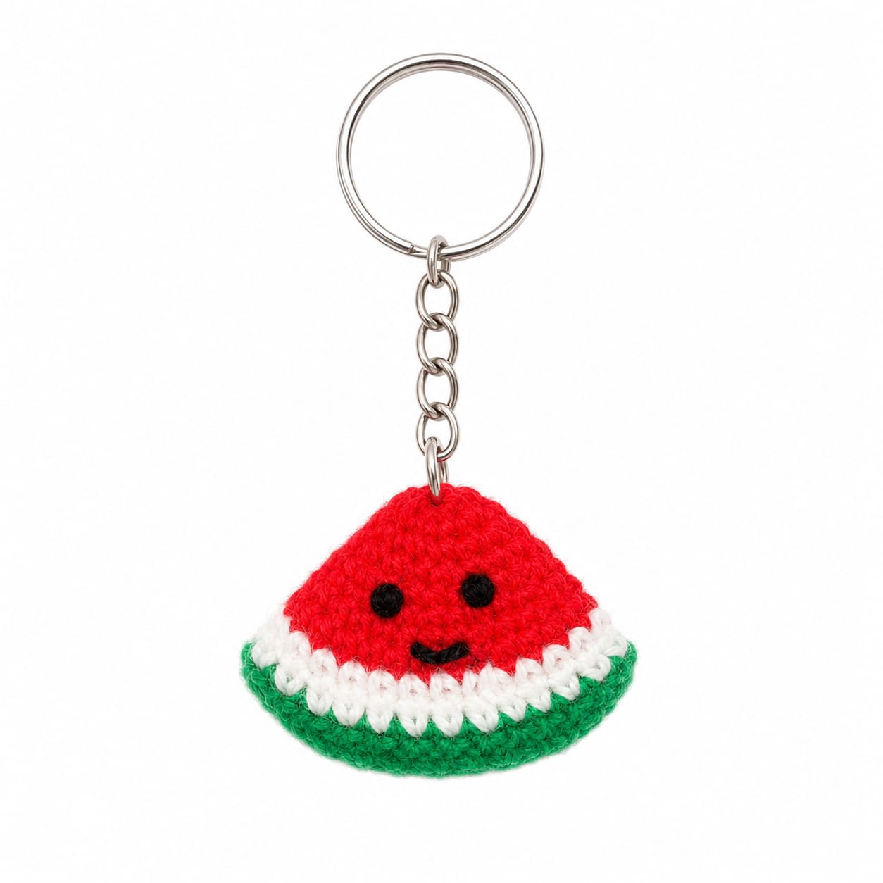 Handmade Crochet Watermelon Slice Keychain.