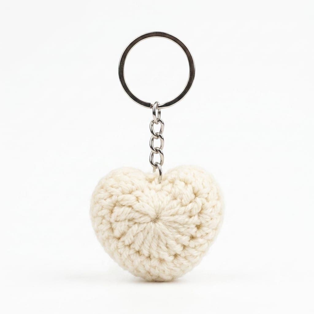 Handmade Crochet Heart Keychain.