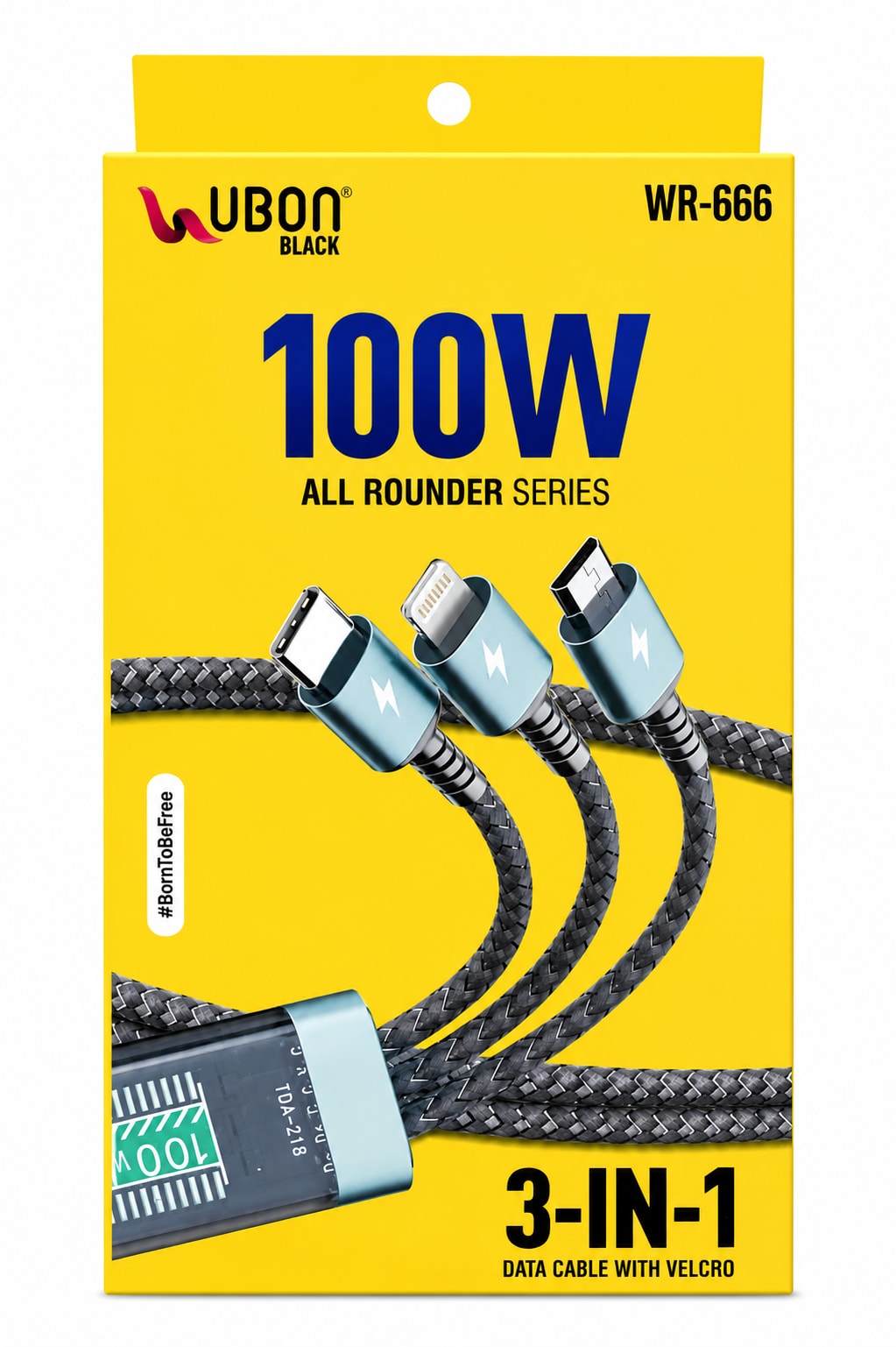 UBON Black 100W All Rounder Series 3-in-1 Fast Charging & Data Cable