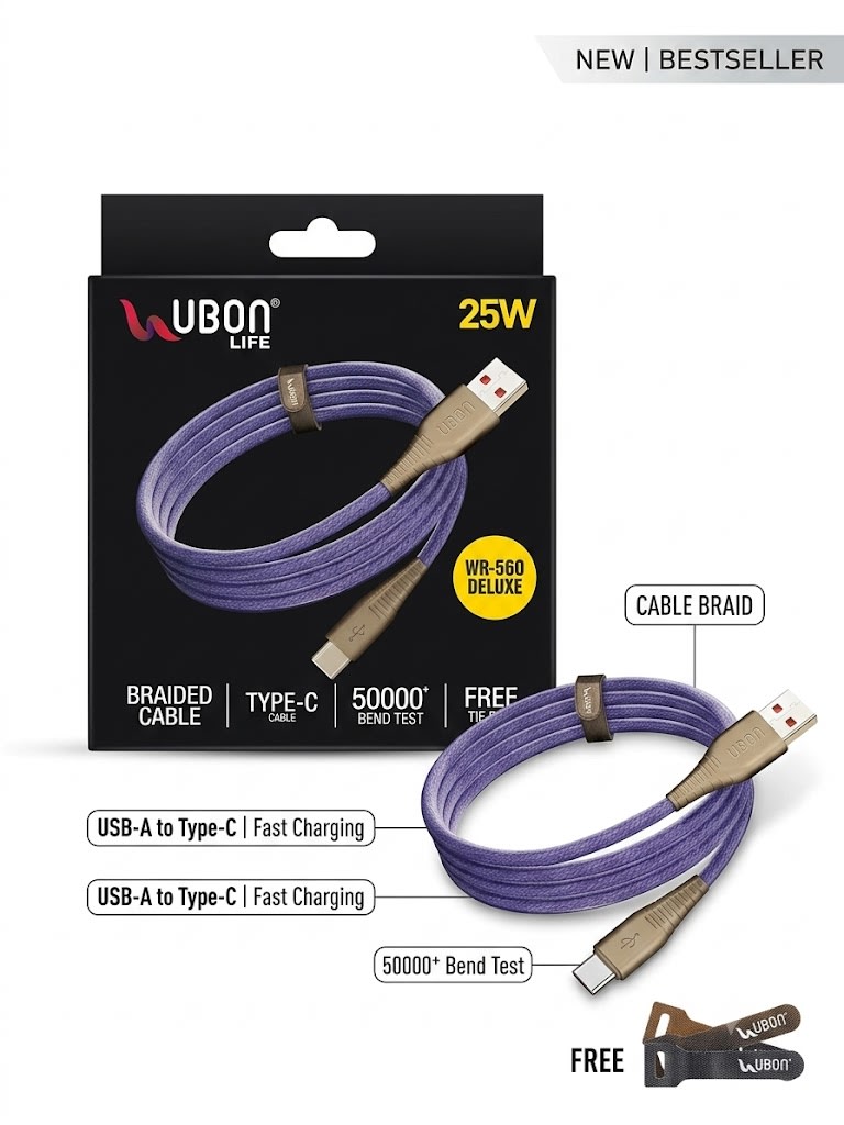 UBON Life Series 25W Type-C Braided Fast Charging & Data Cable