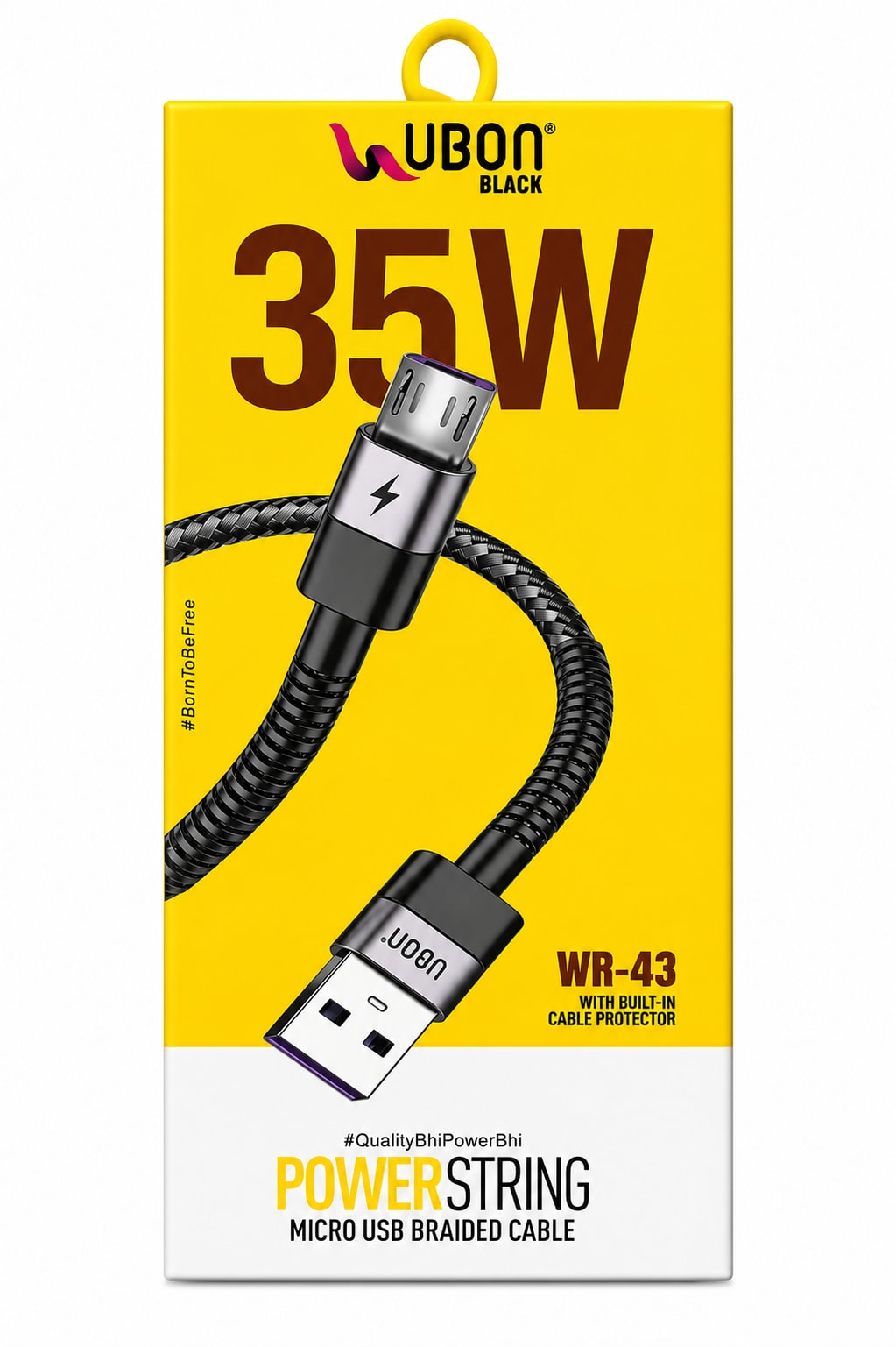 UBON Black Power String 35W Micro USB Braided Fast Charging & Data Sync Cable