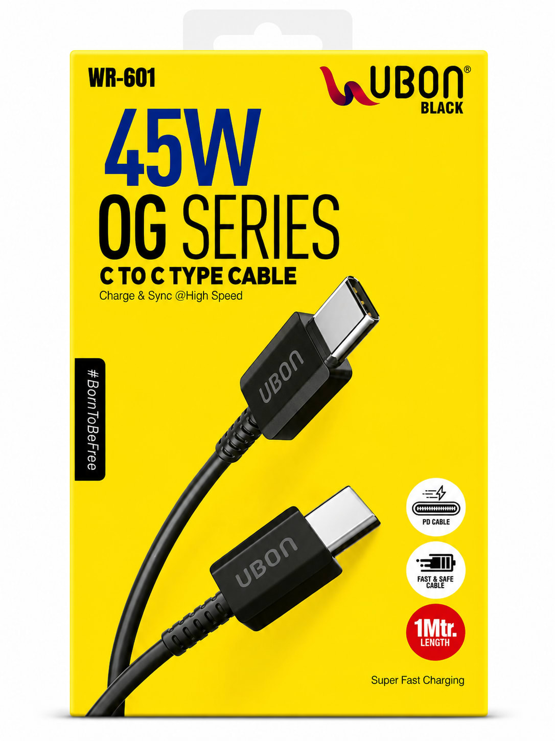 UBON Black WR-601 OG Series 45W Type-C to Type-C Data Cable