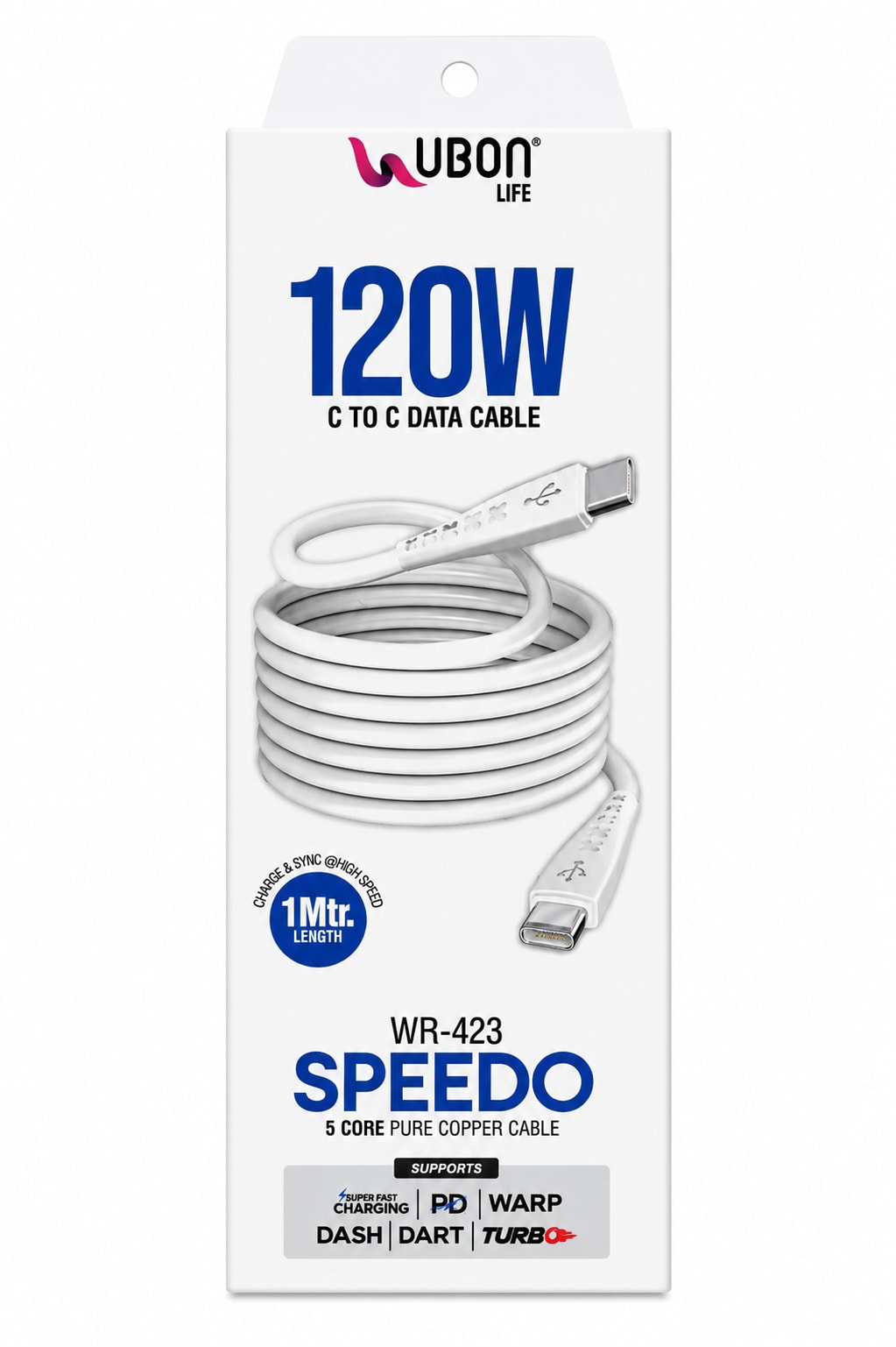 UBON Life Series Speedo WR-423 120W Type-C to Type-C Data Cable