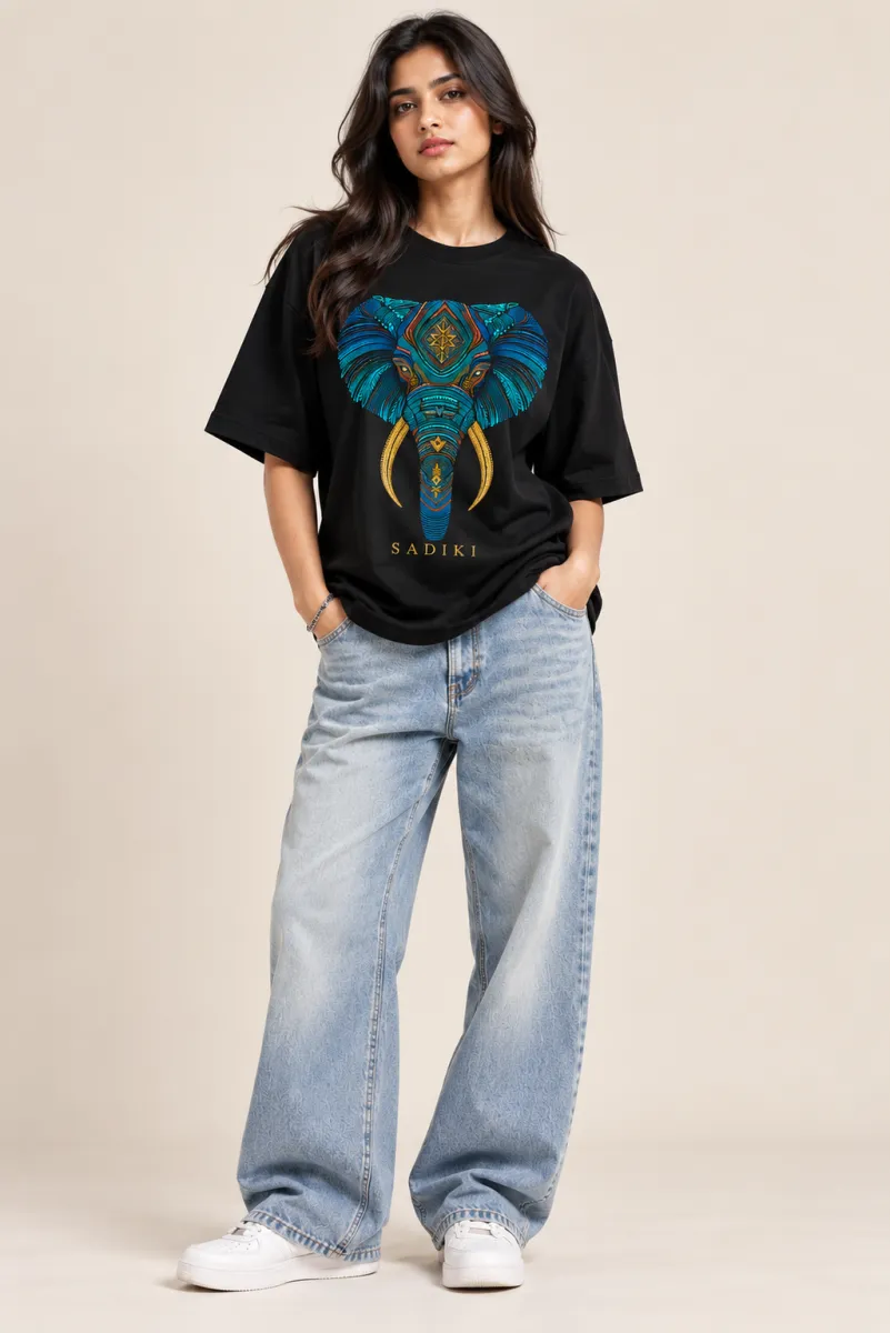 Sadiki Elephant Oversized T-Shirt - Black