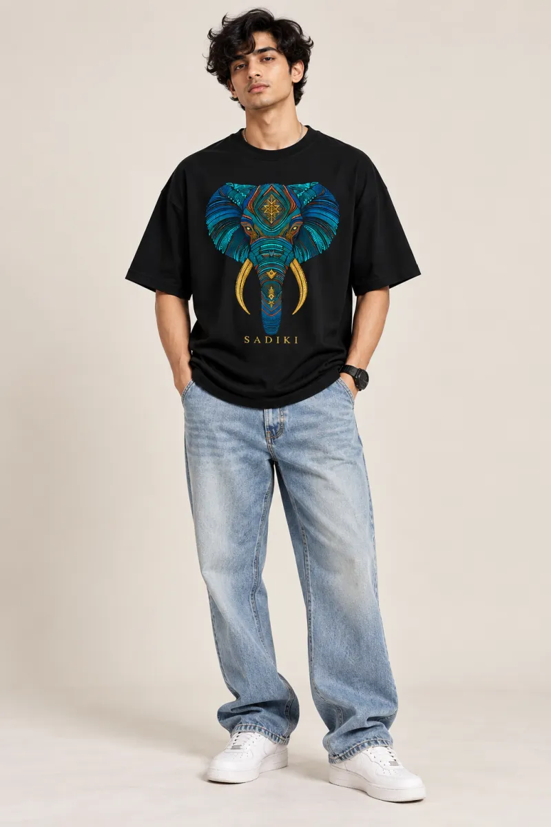 Sadiki Elephant Oversized T-Shirt - Black - Black