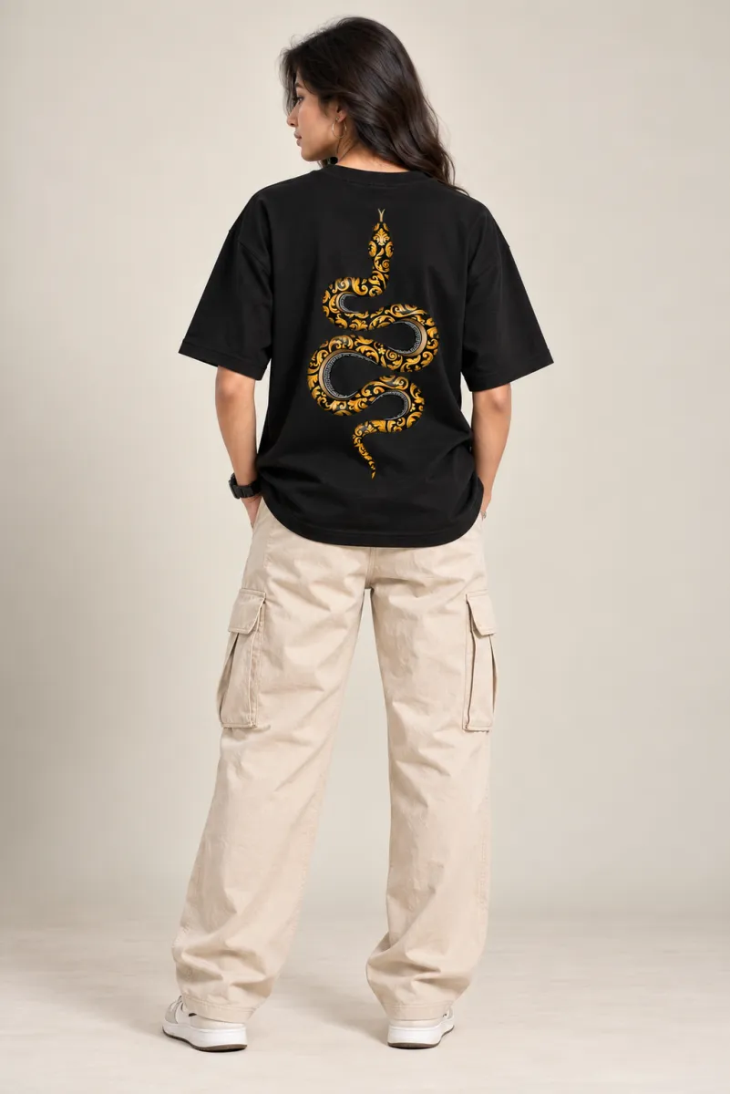 Royal Serpent Oversized T-Shirt - Black