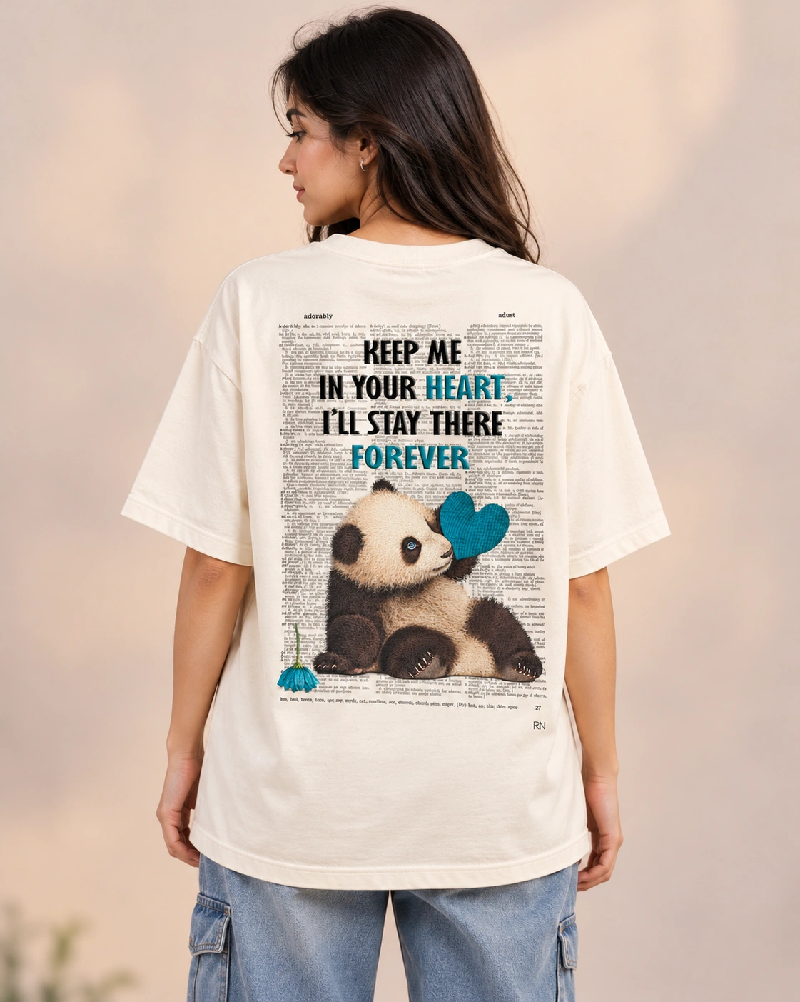 Keep Me In Your Heart Panda Oversized T-Shirt - Offwhite