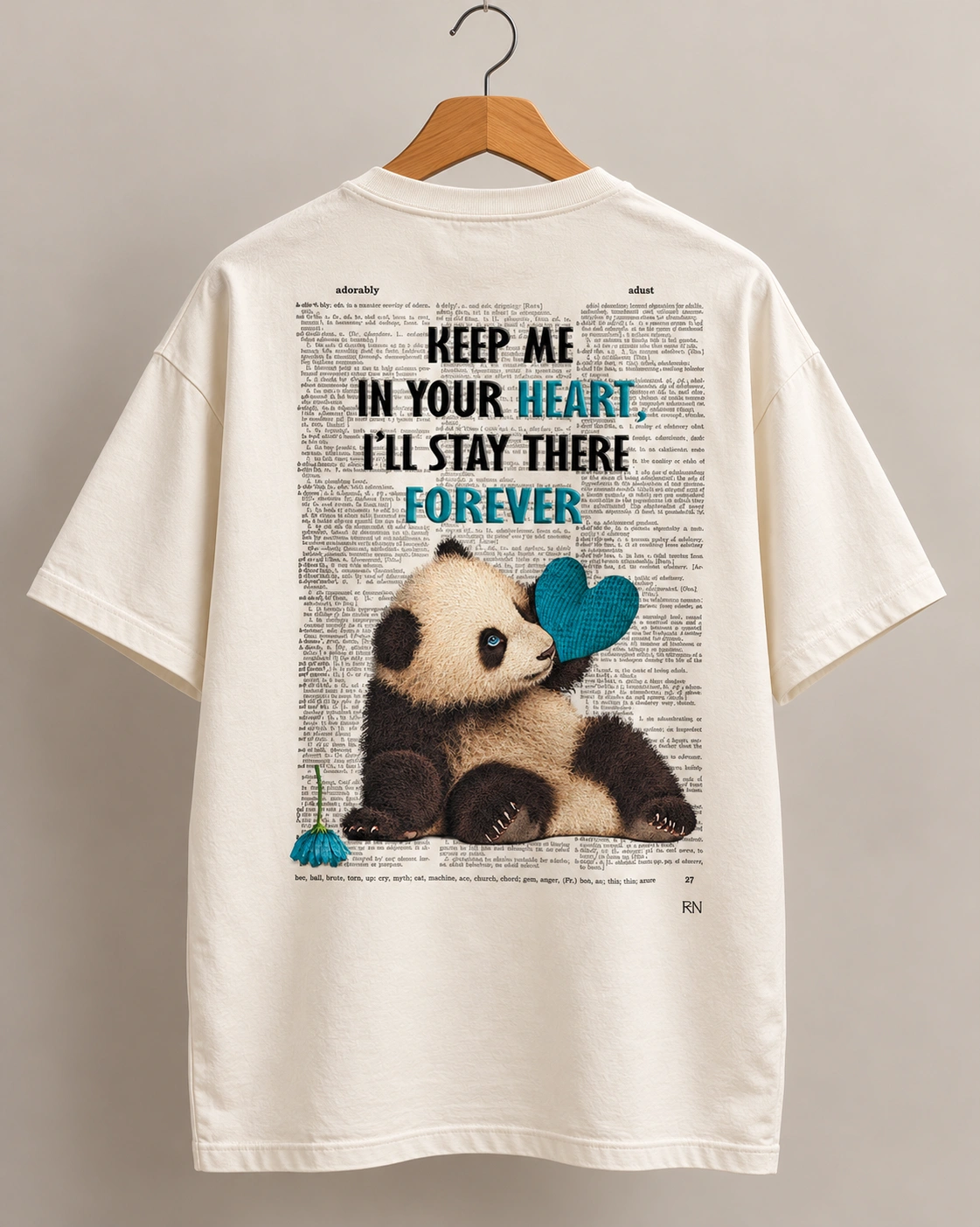Keep Me In Your Heart Panda Oversized T-Shirt - Offwhite