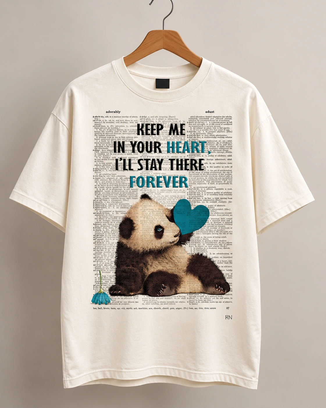 Keep Me In Your Heart Panda Oversized T-Shirt - Offwhite