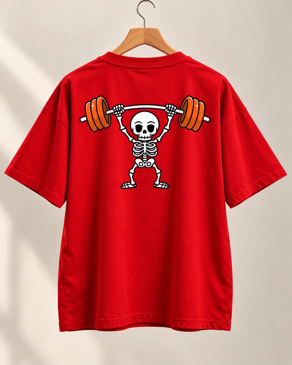 Skeleton Lifter Women's Oversized Graphic T-Shirt - red
