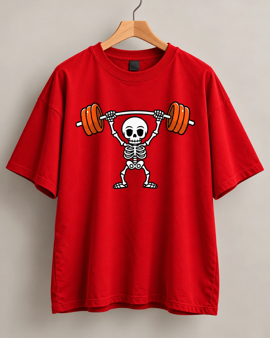 Skeleton Lifter Women's Oversized Graphic T-Shirt - red
