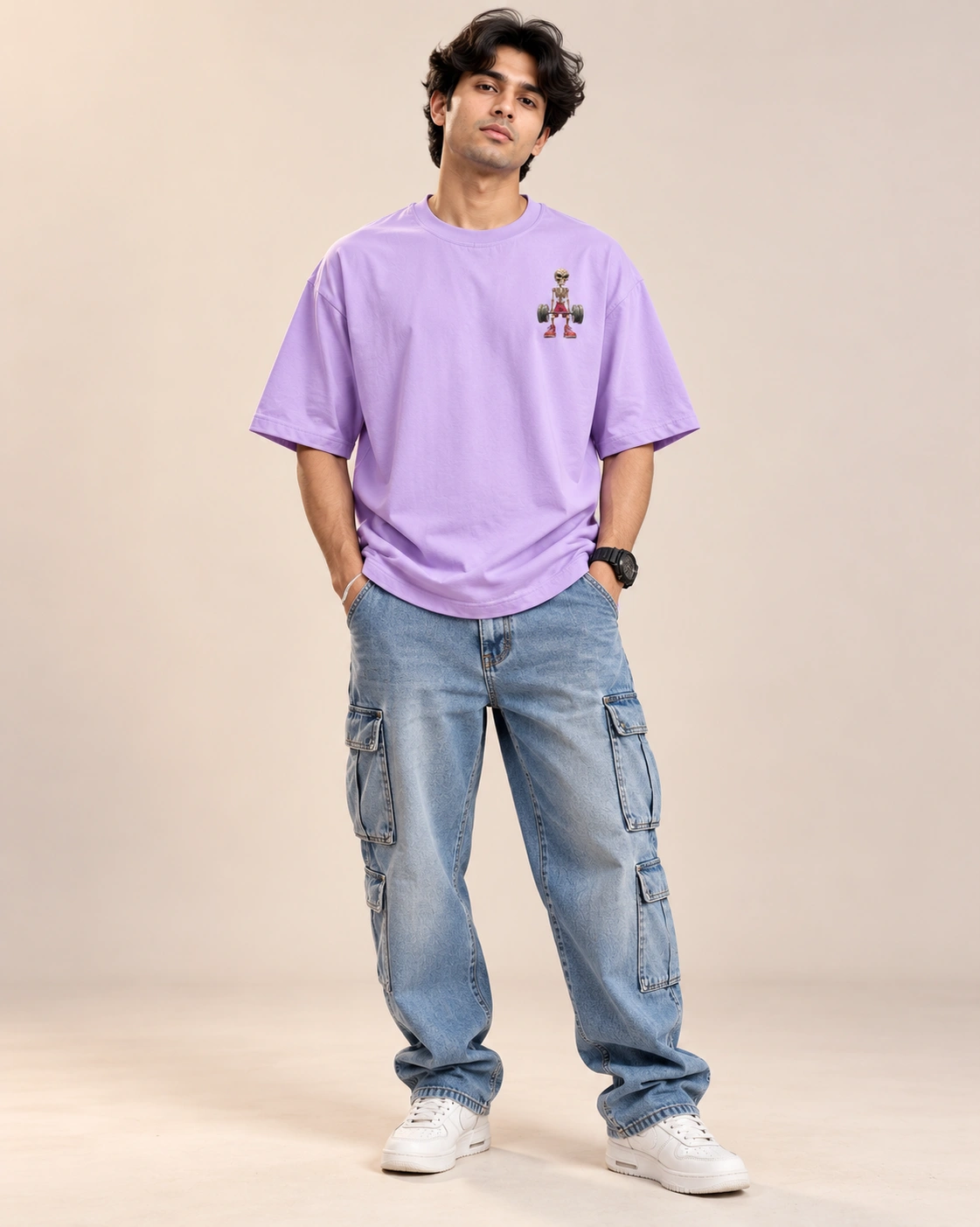 Skeleton Lifter Oversized T-Shirt - Lavender