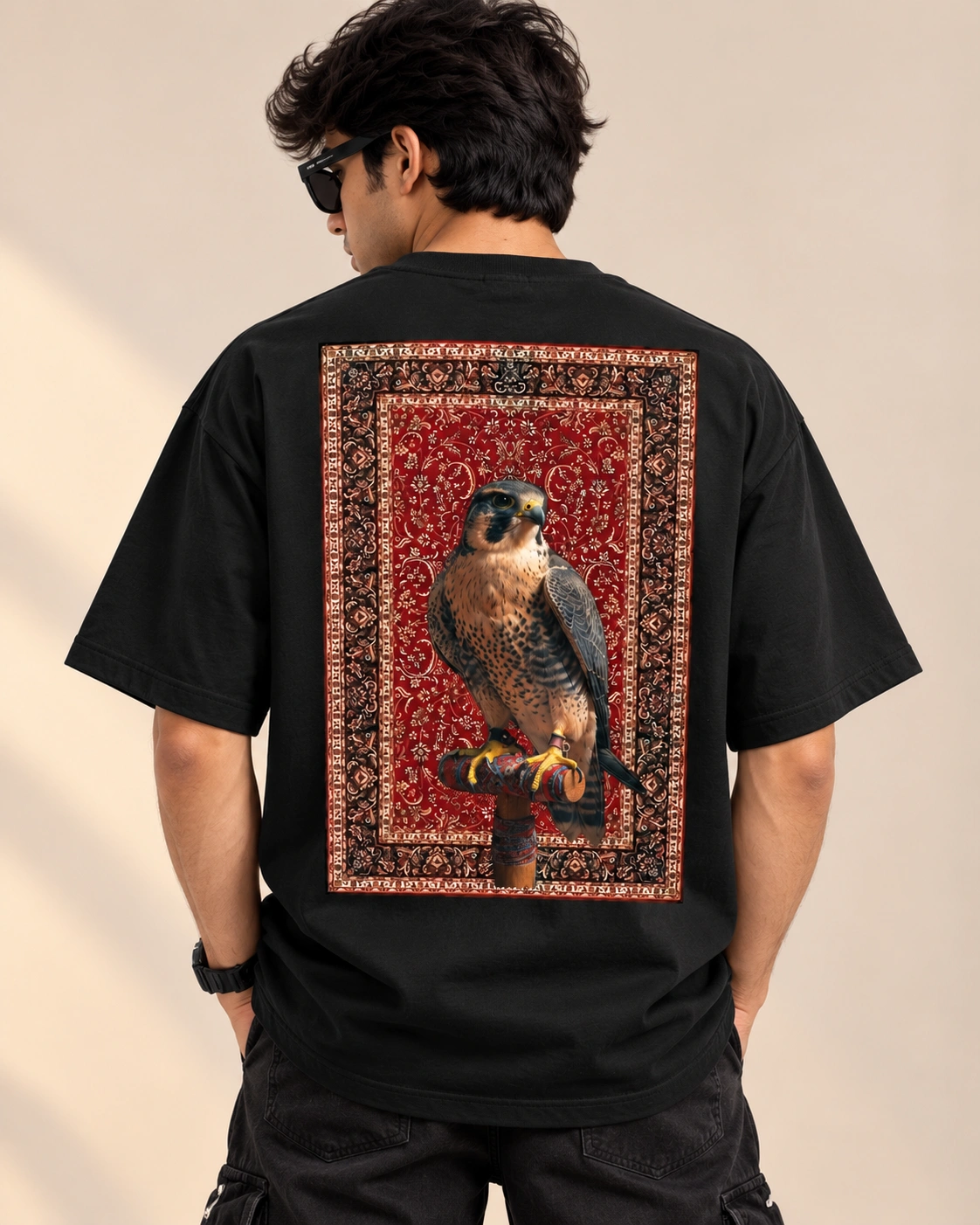 Persian Falcon Oversized T-Shirt - Black