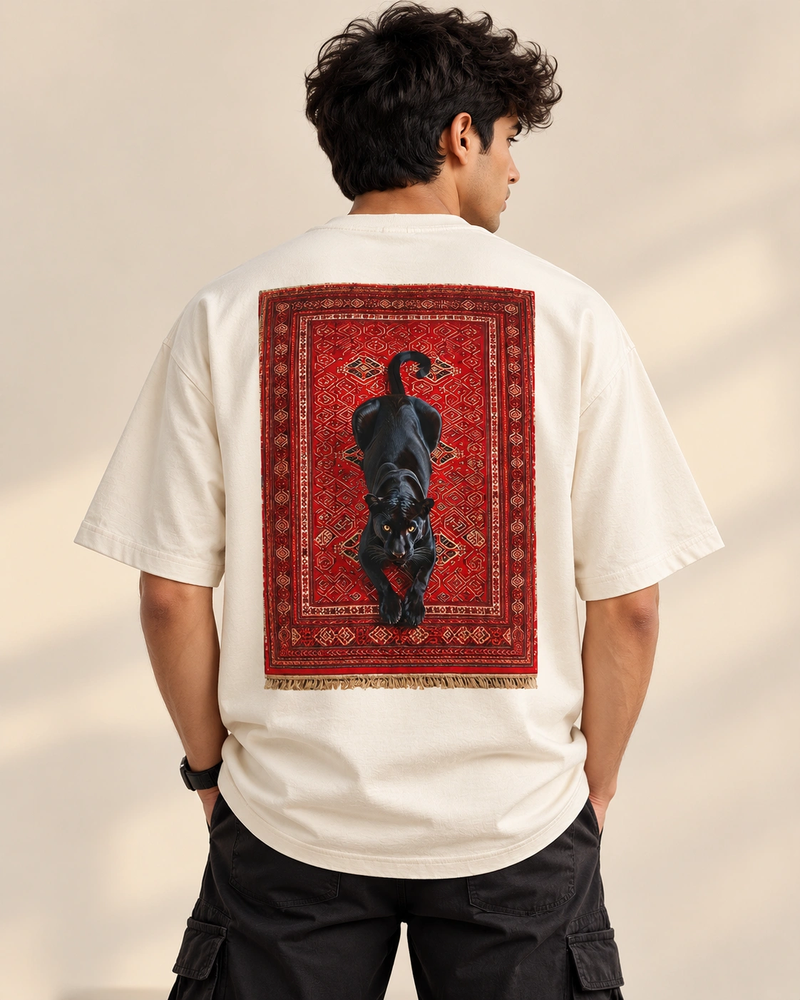Black Panther Persian Rug Oversized T-Shirt - Offwhite