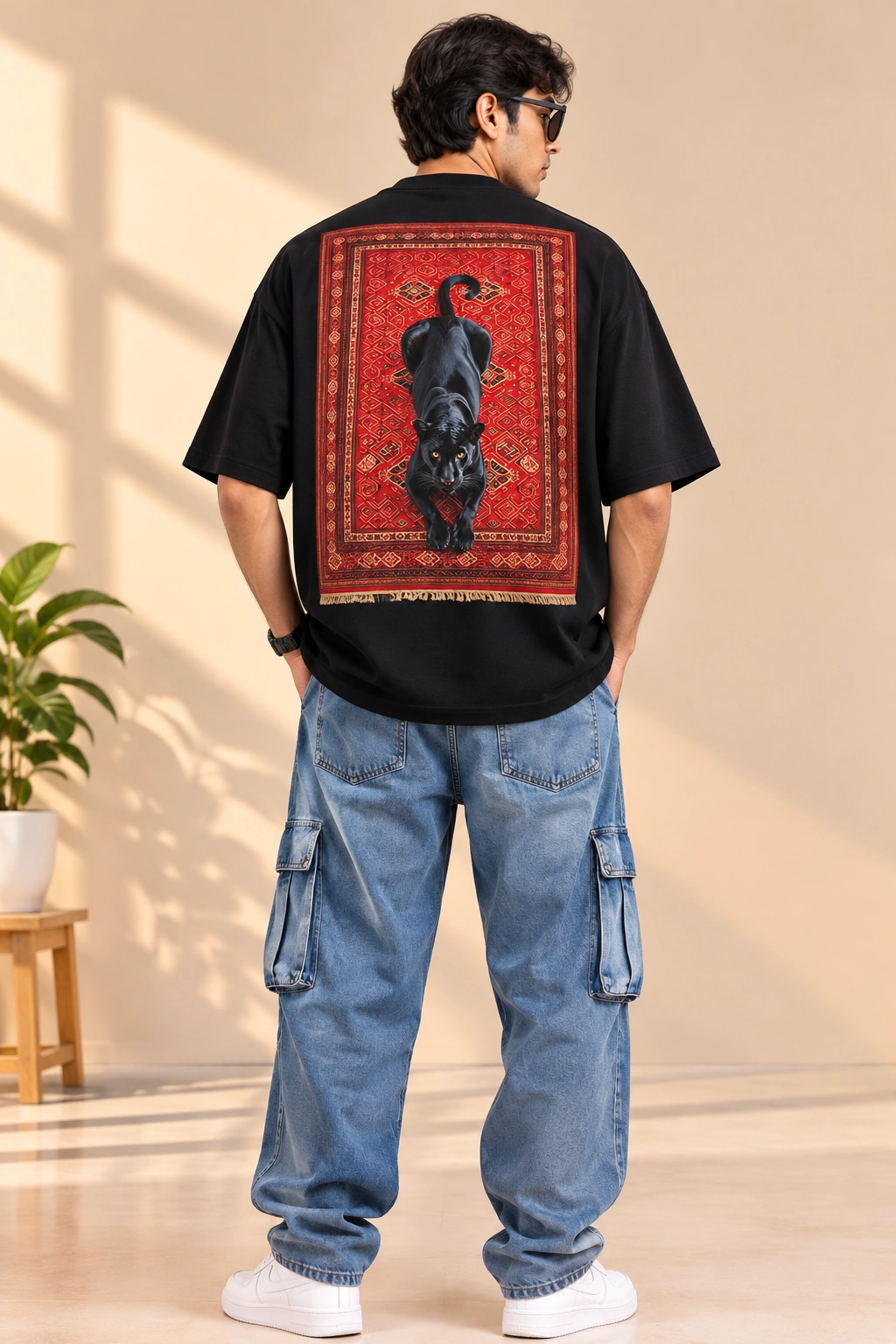 Black Panther Persian Rug Oversized T-Shirt view 2