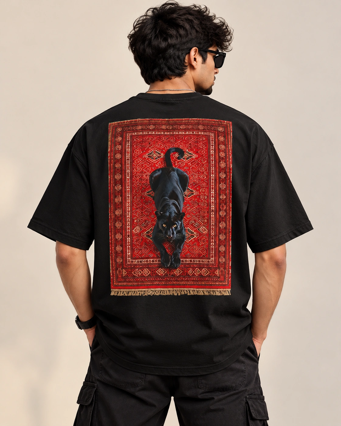 Black Panther Persian Rug Oversized T-Shirt view 3