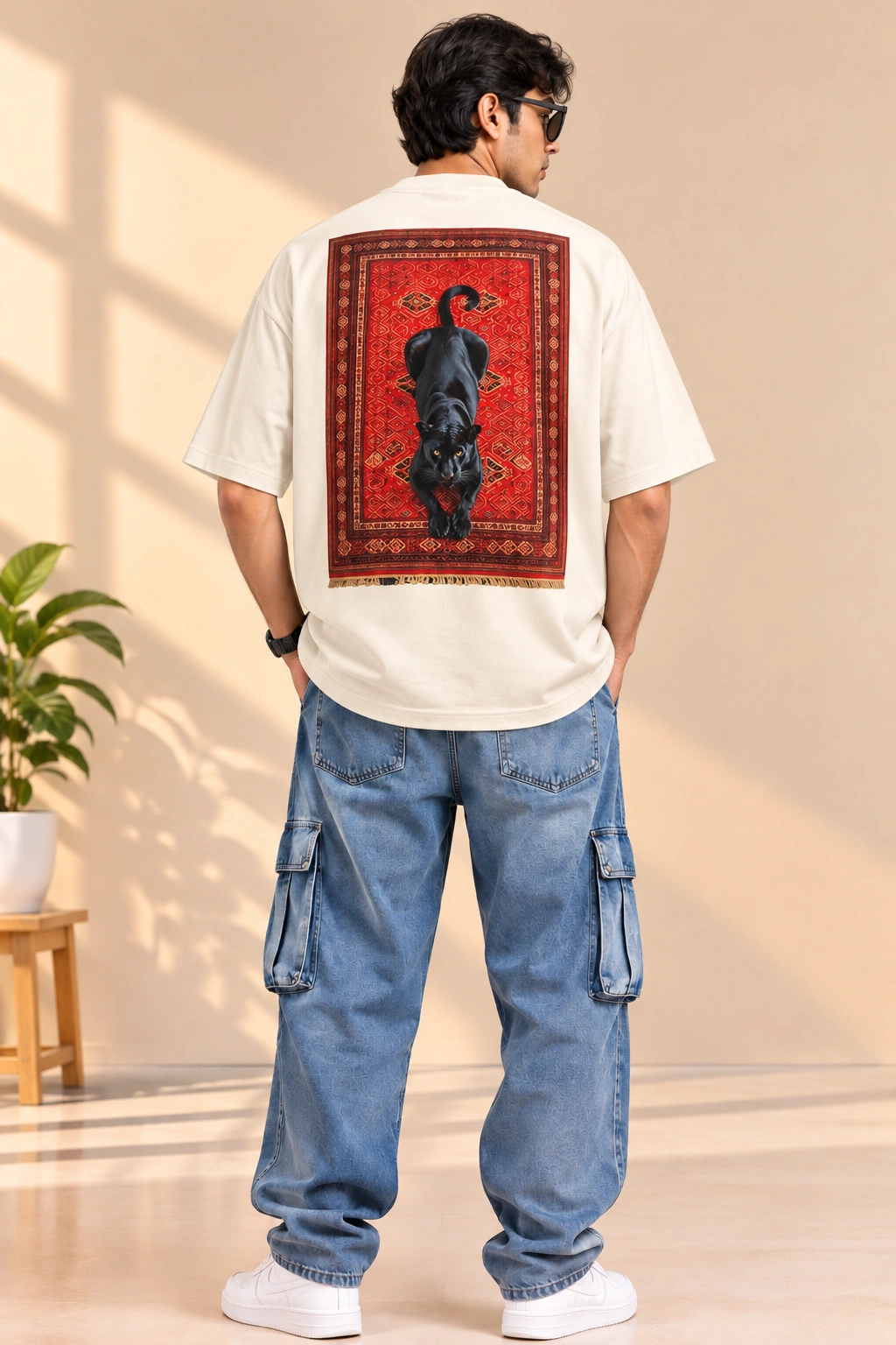Black Panther Persian Rug Oversized T-Shirt view 4
