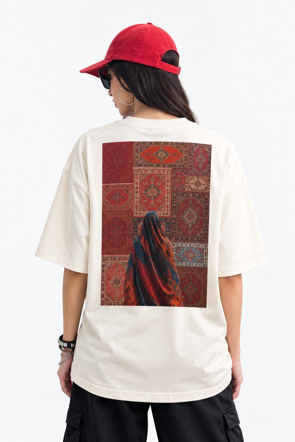 Persian Tapestry Oversized T-Shirt – Black - Offwhite