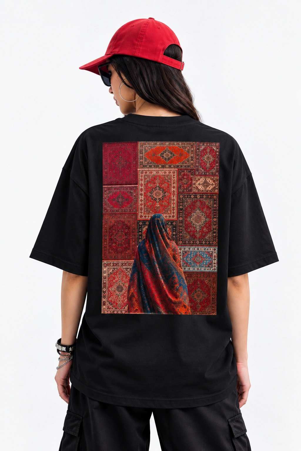 Persian Tapestry Oversized T-Shirt – Black - Black