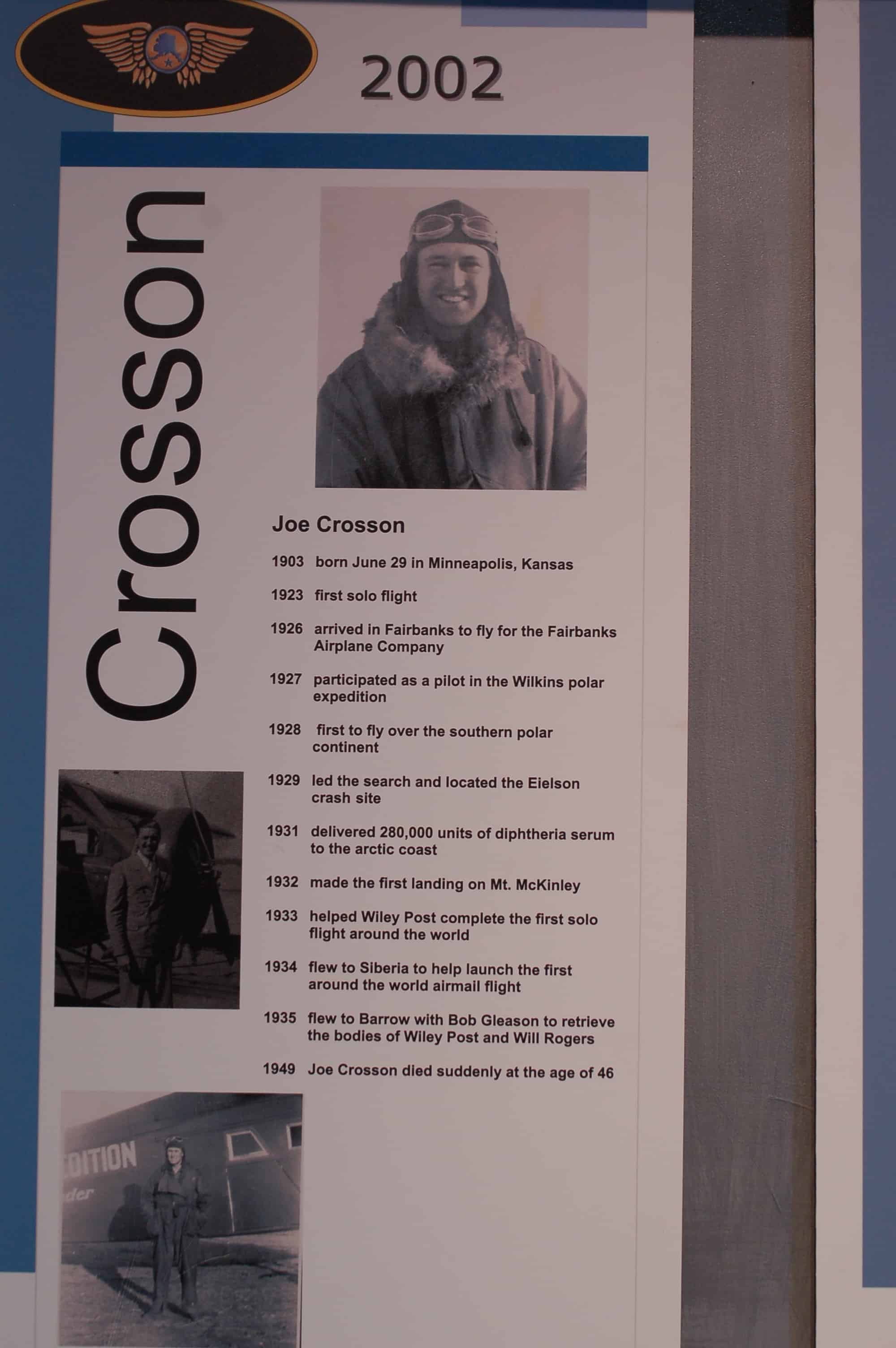 Joe Crosson ..Bush Pilot..Alaska Aviaors Hall of Fame 2002