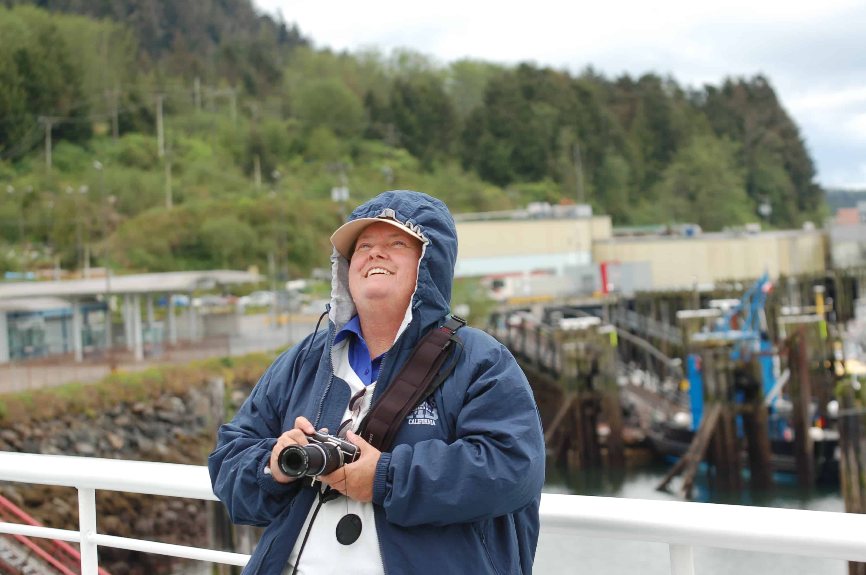 Ruth on eagle watch from the ferry deck