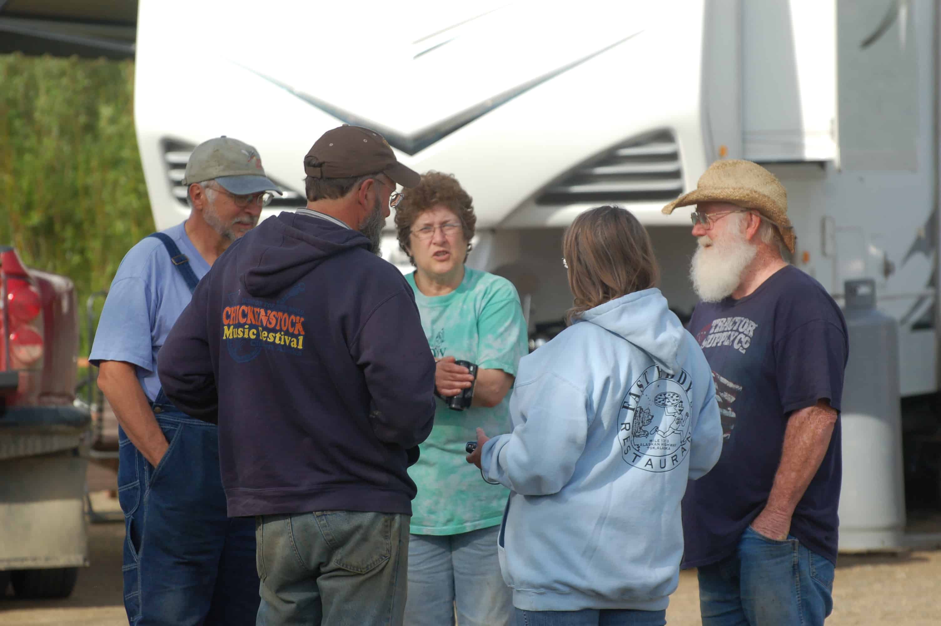The summer miners getting ready for the day at Chicken Gold Camp