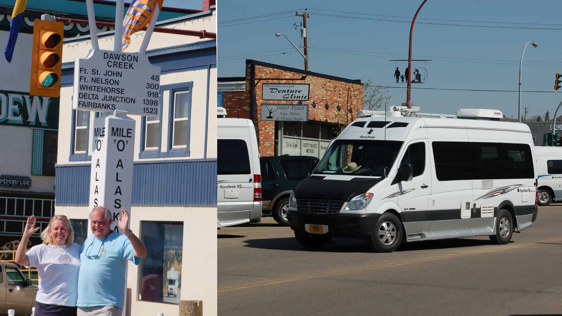 Our Roadtrek at the Mile 0 marker, Dawson Creek, British Columbia